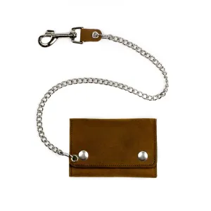 PU325  Mid-Size Tri-Fold Wallet w/ Chain- Brown