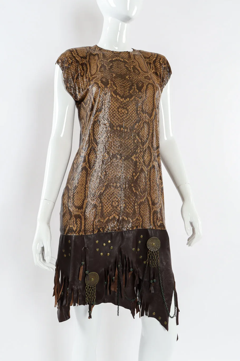 Python Print Metal Mesh Leather Dress