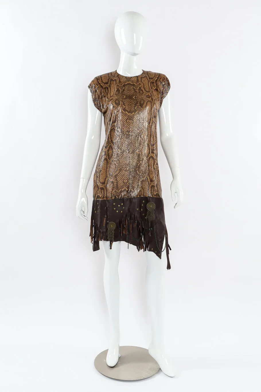 Python Print Metal Mesh Leather Dress
