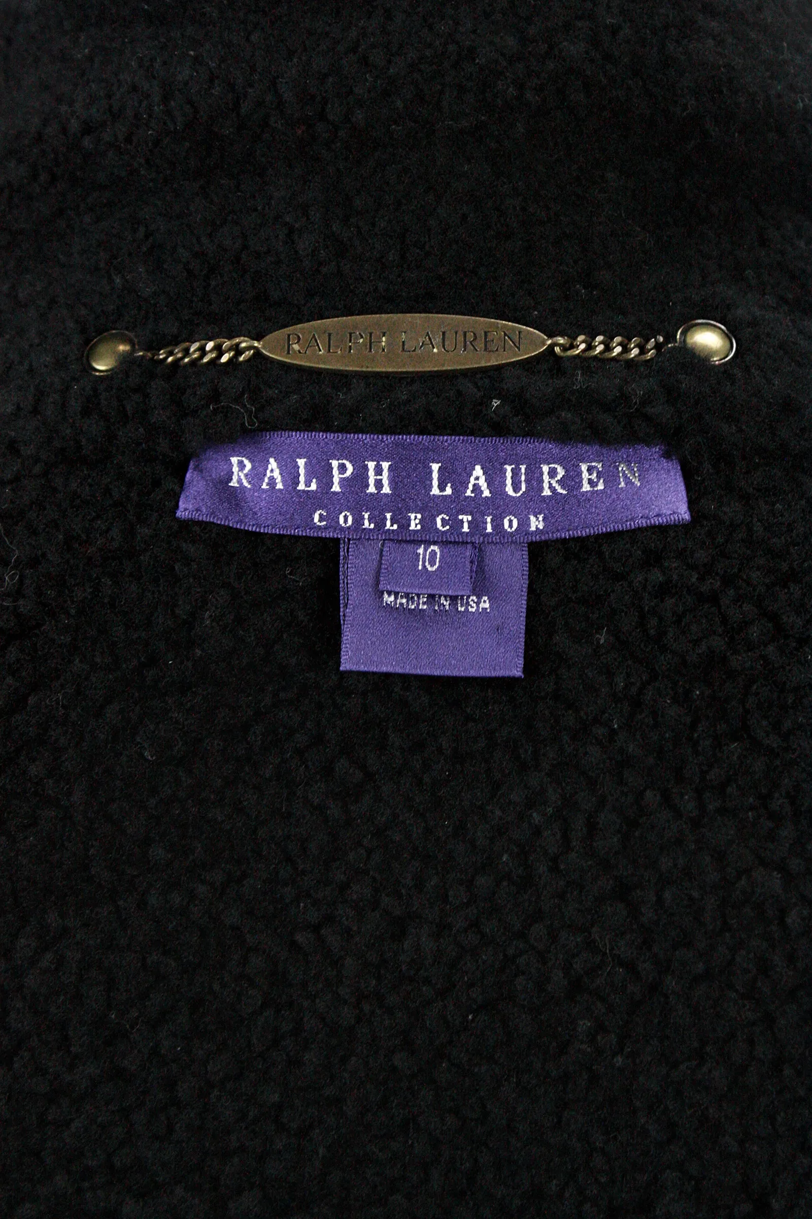 RALPH LAUREN Gold Leather & Black Shearling Belted Moto Jacket