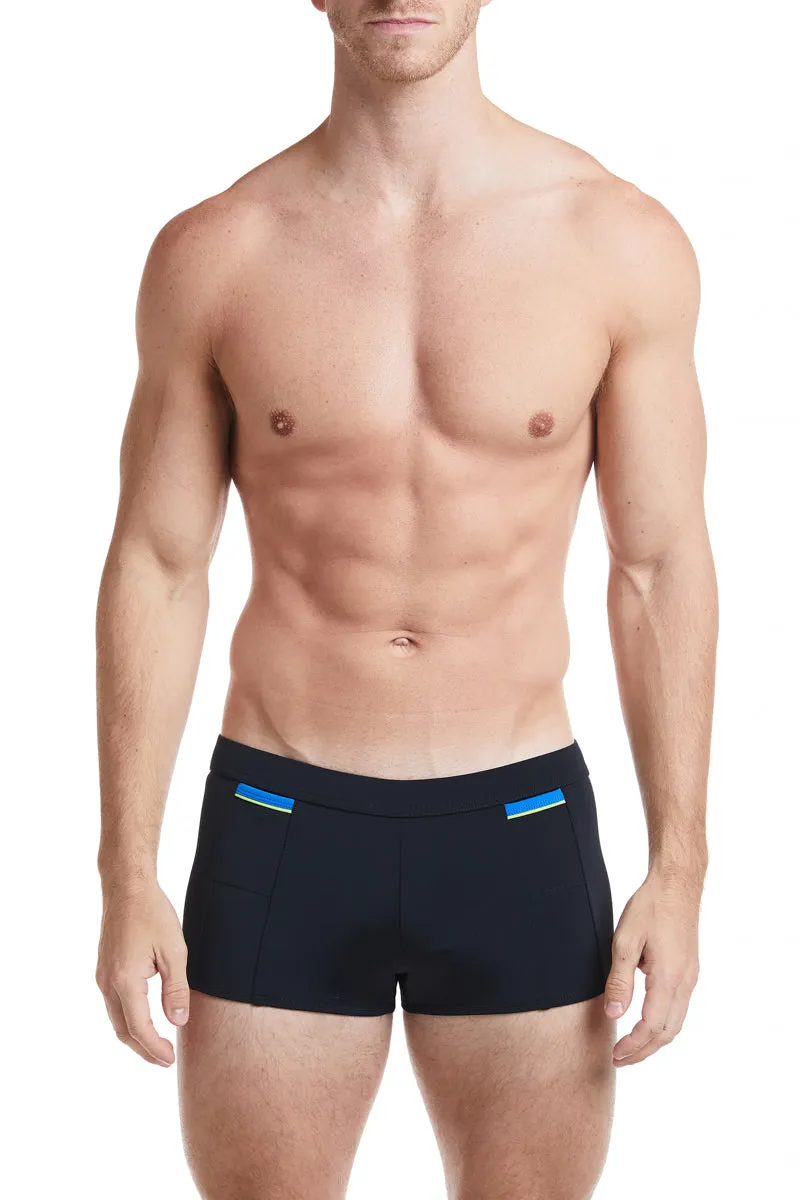 Red - LANGSTON Square Cut Swim Brief with Cobalt Trim