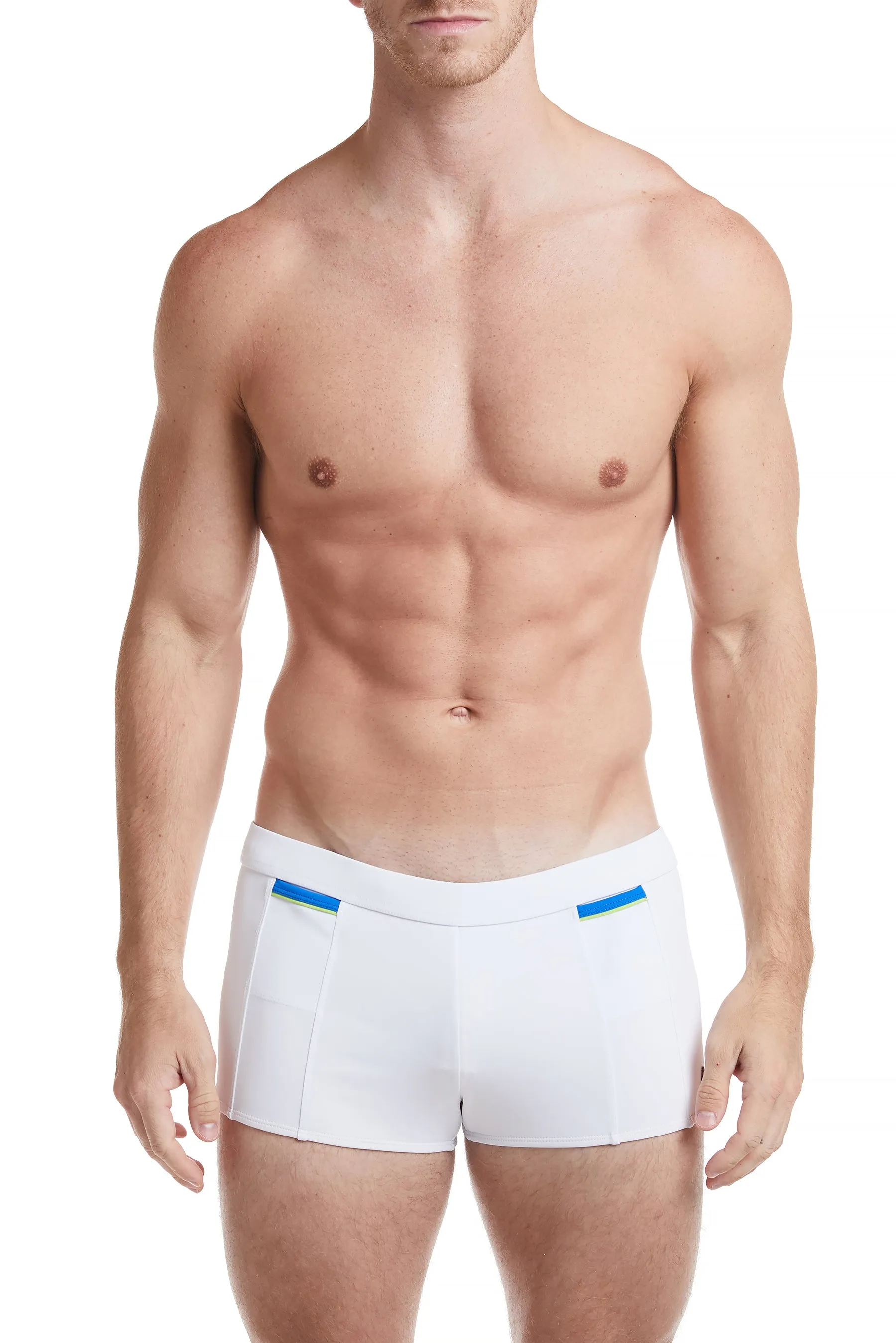 Red - LANGSTON Square Cut Swim Brief with Cobalt Trim