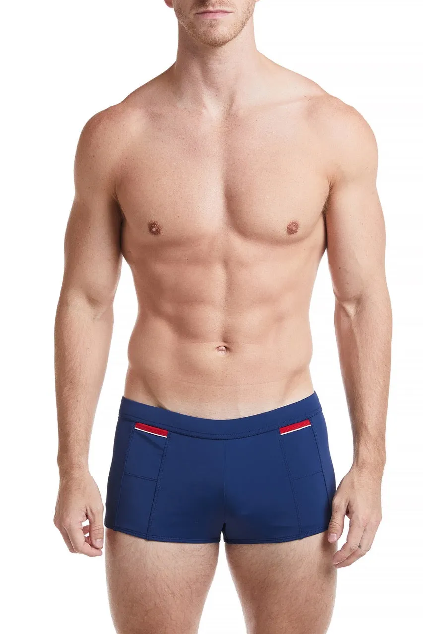 Red - LANGSTON Square Cut Swim Brief with Cobalt Trim