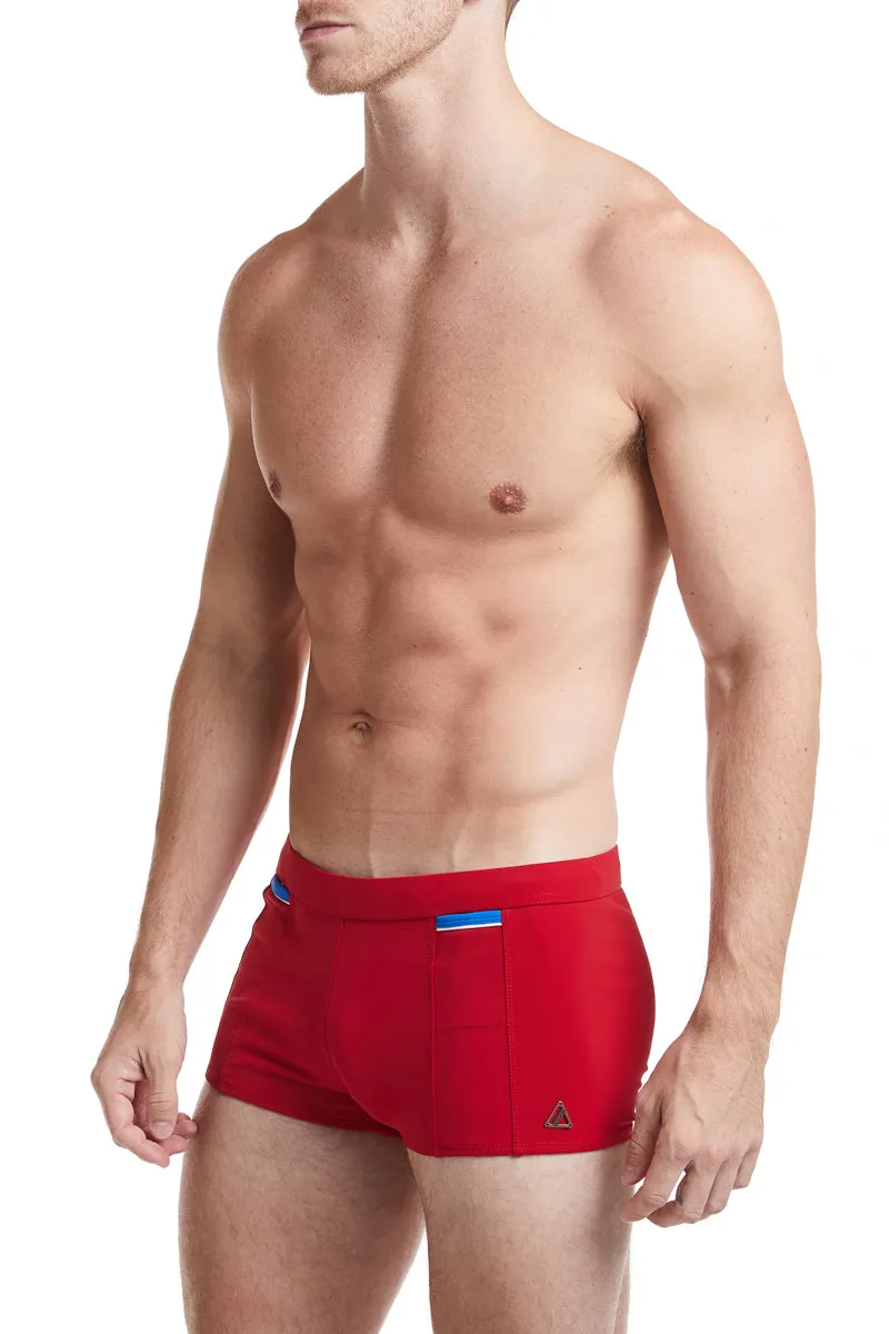 Red - LANGSTON Square Cut Swim Brief with Cobalt Trim