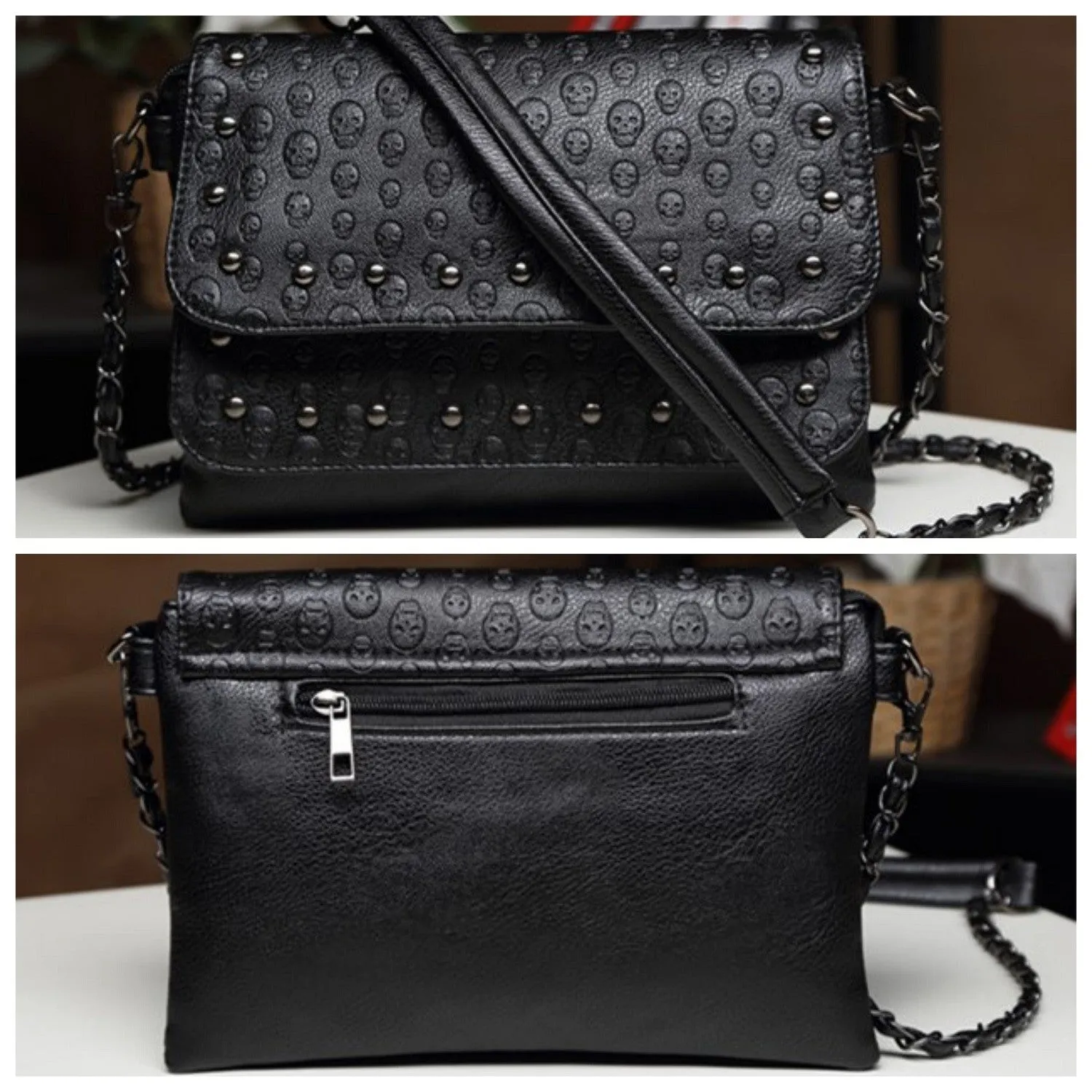 Ro Rox Studded Skull PU Crossbody Bag