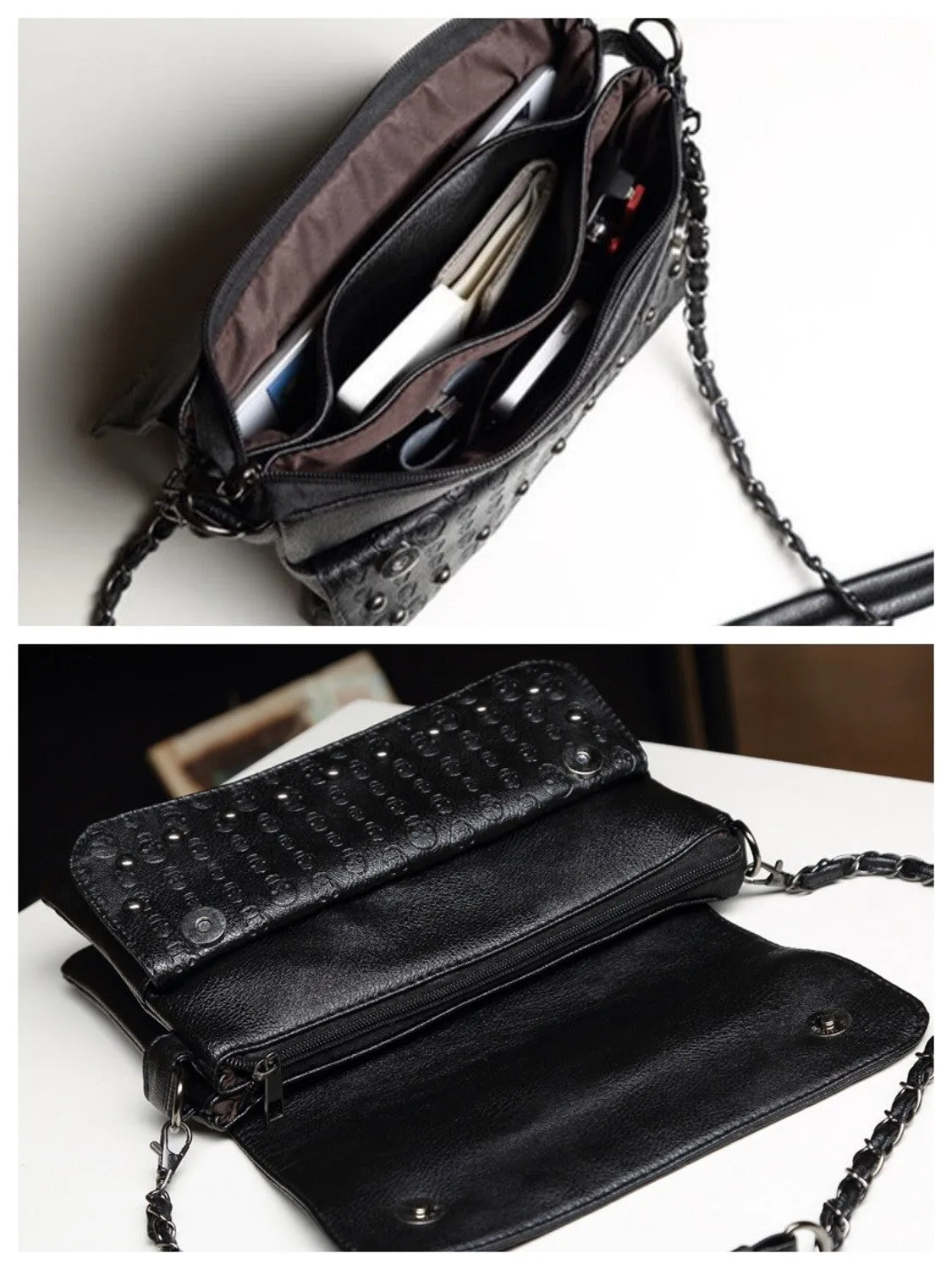 Ro Rox Studded Skull PU Crossbody Bag