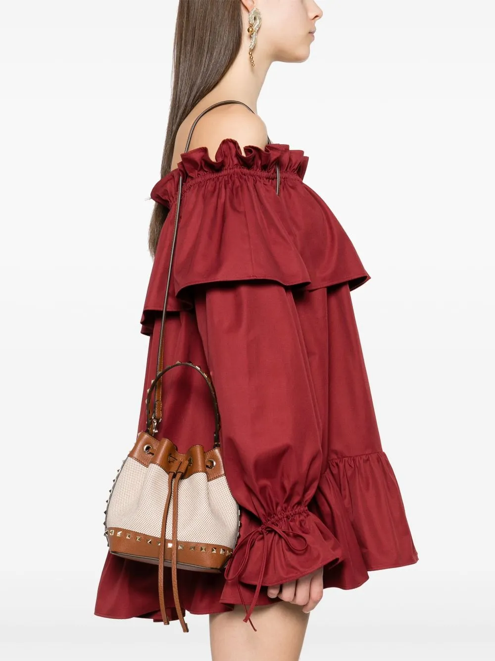 Rockstud canvas bucket bag