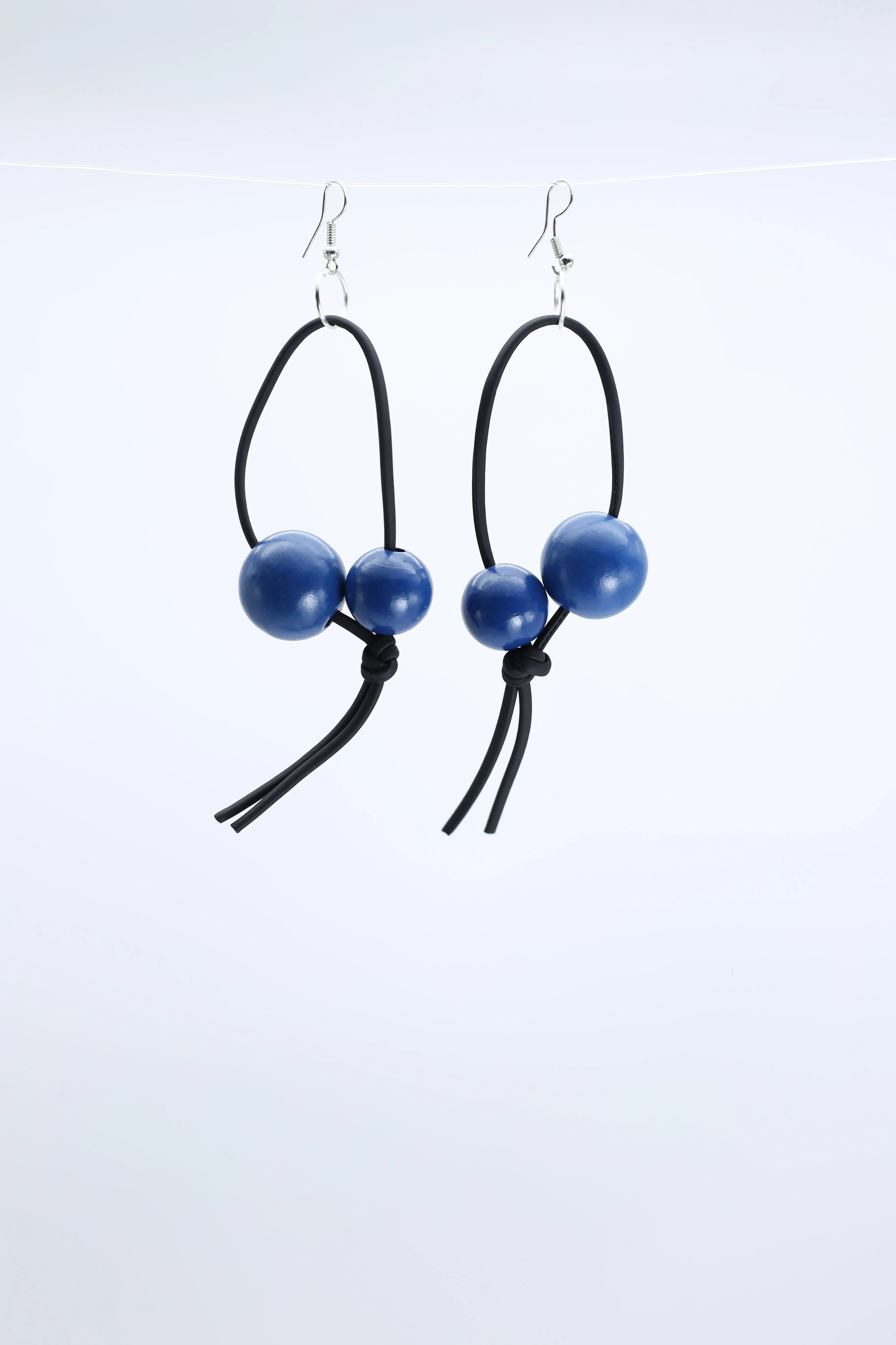 Round Beads on Leatherette Loop Earrings - Double