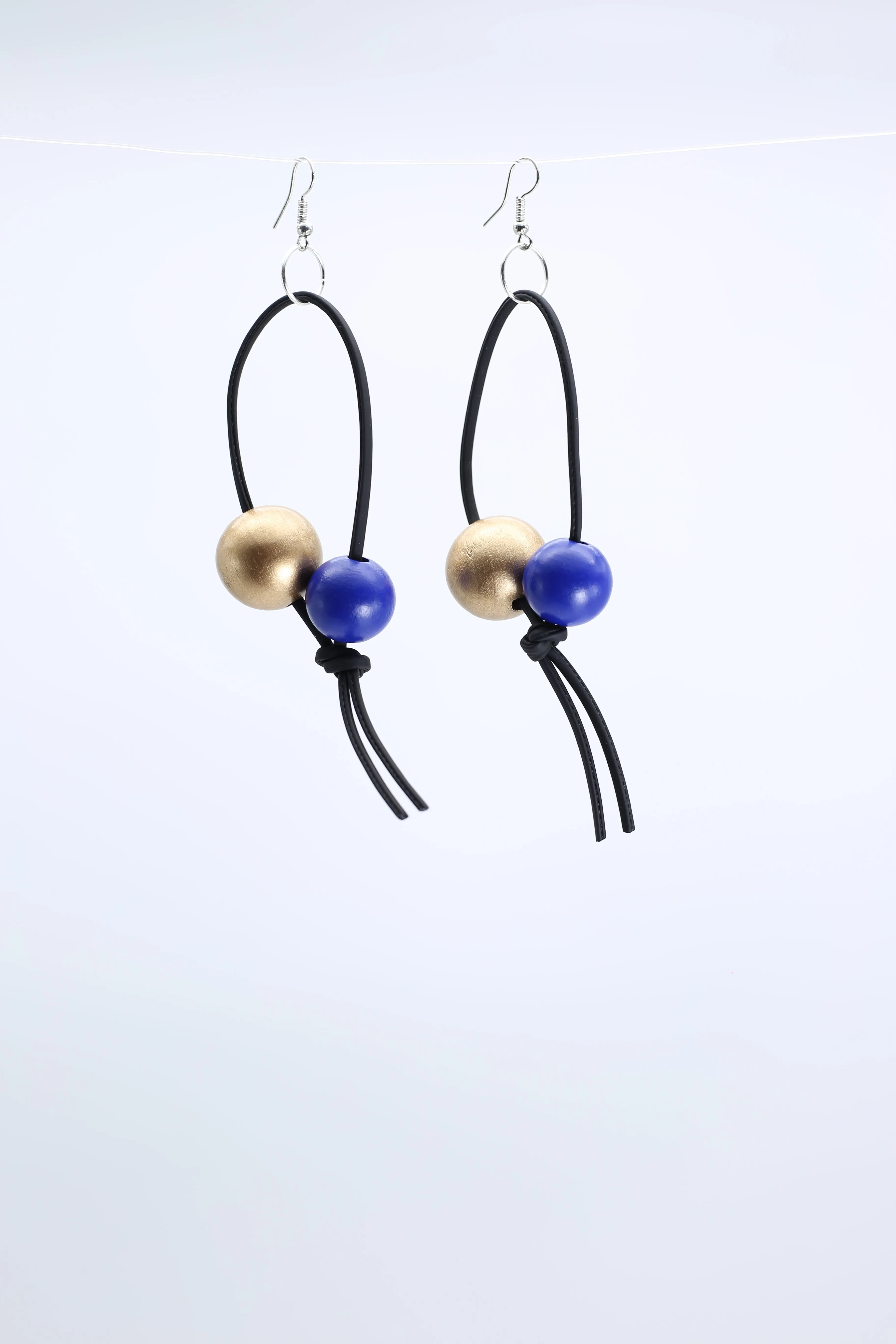 Round Beads on Leatherette Loop Earrings - Double