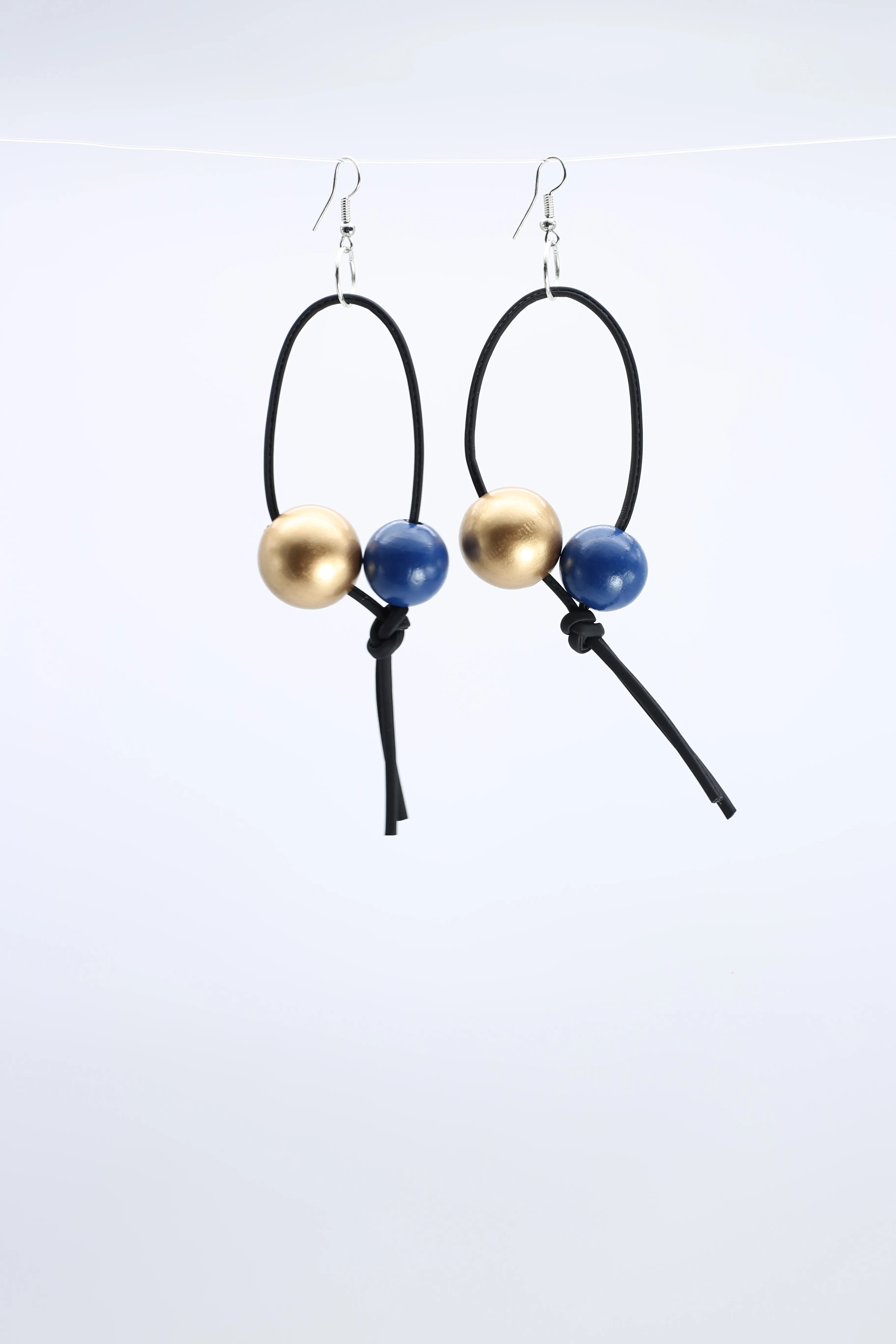 Round Beads on Leatherette Loop Earrings - Double
