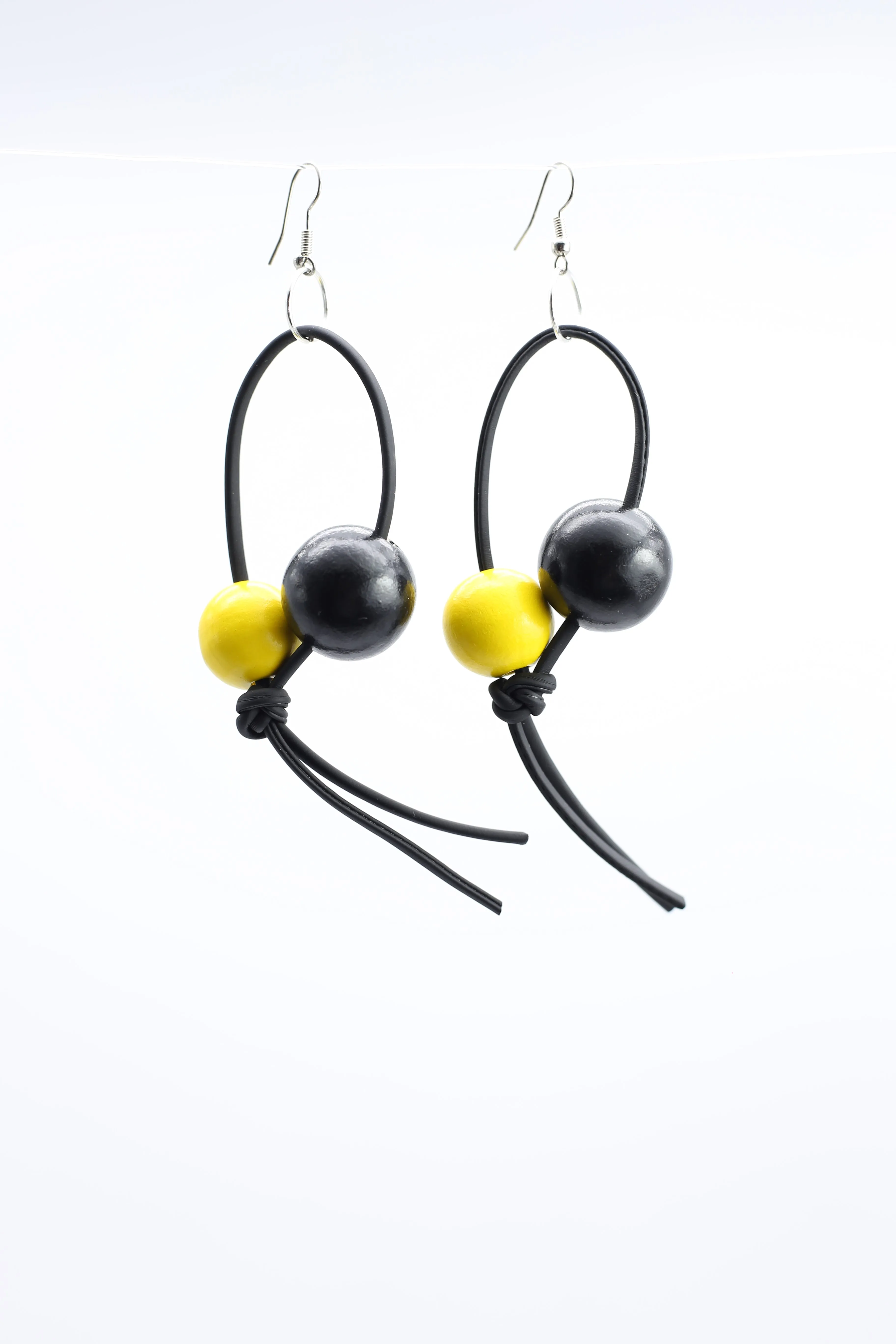 Round Beads on Leatherette Loop Earrings - Double