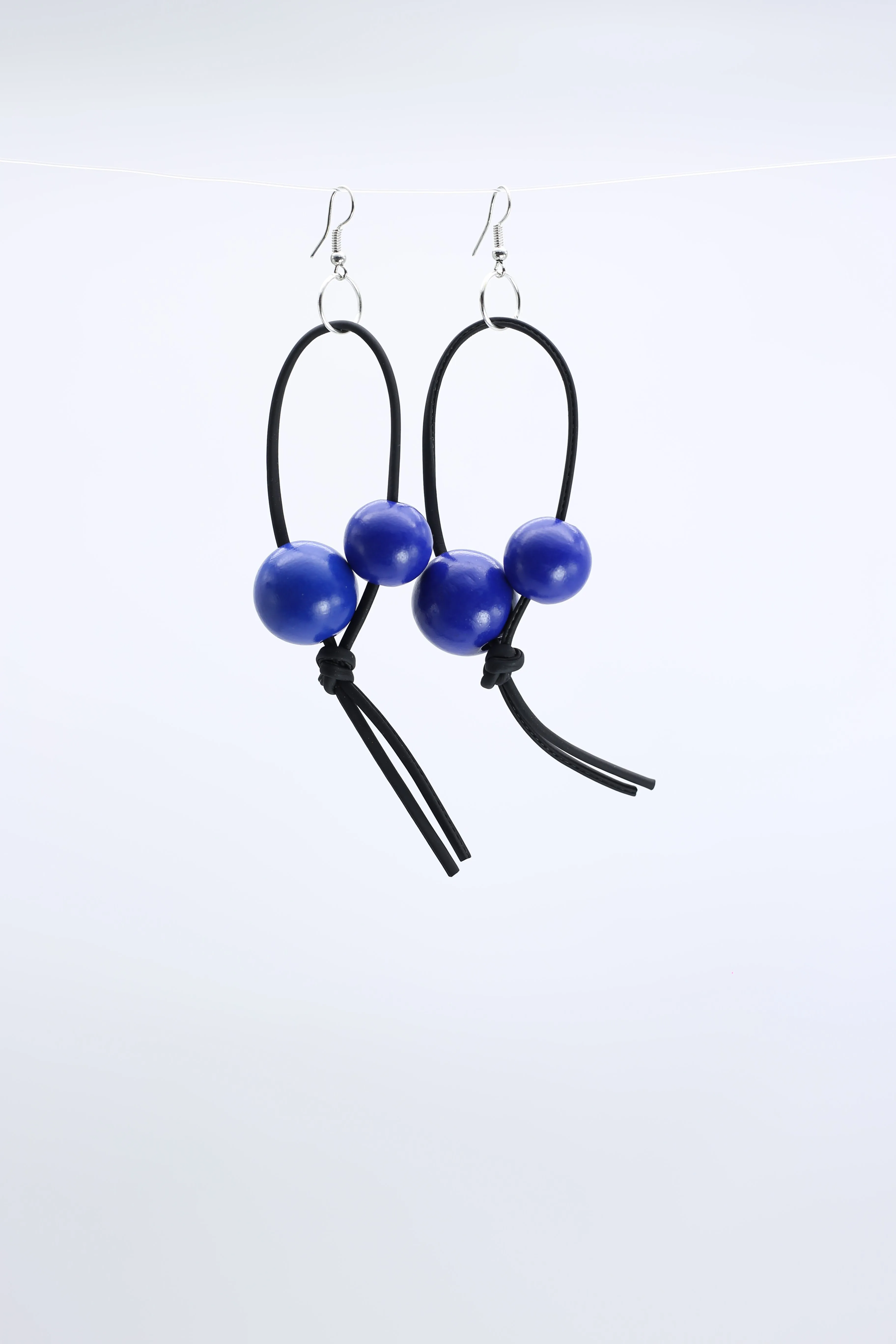 Round Beads on Leatherette Loop Earrings - Double