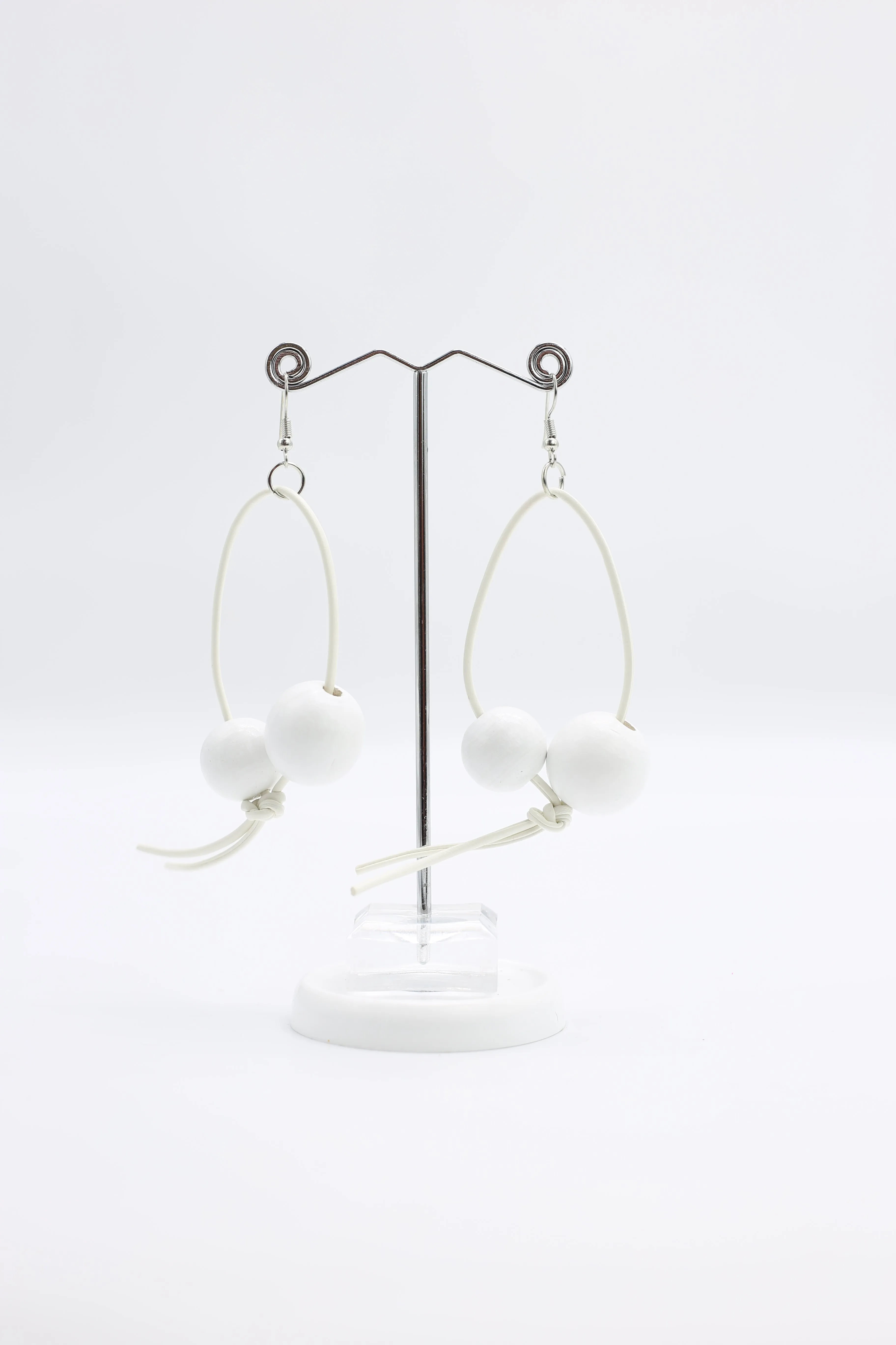 Round Beads on Leatherette Loop Earrings - Double
