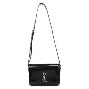 Saint Laurent Black Glazed Calfskin Monogram Medium Solferino