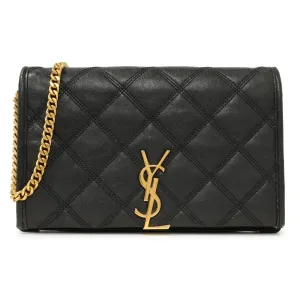 Saint Laurent Black Lambskin Diamond Quilted Becky Chain Wallet