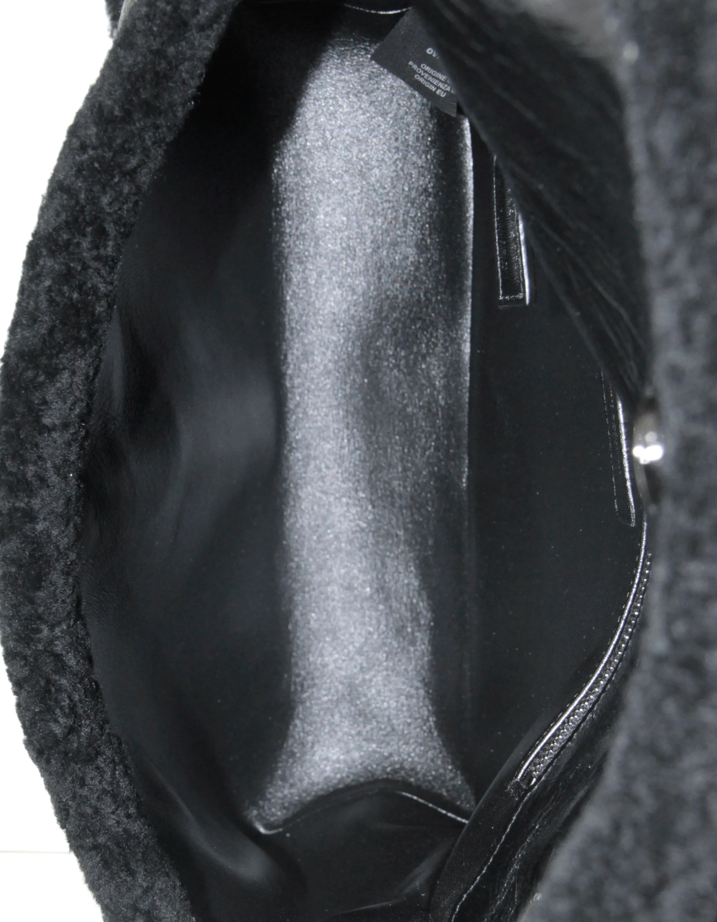 Saint Laurent Black Shearling Trim Calfskin Medium Niki Chain Shoulder Bag