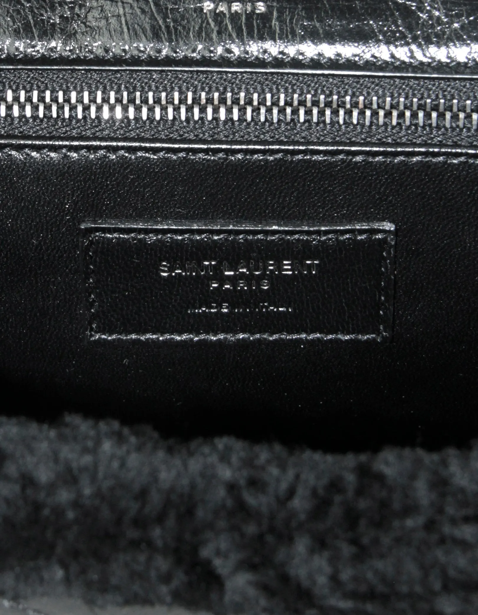 Saint Laurent Black Shearling Trim Calfskin Medium Niki Chain Shoulder Bag