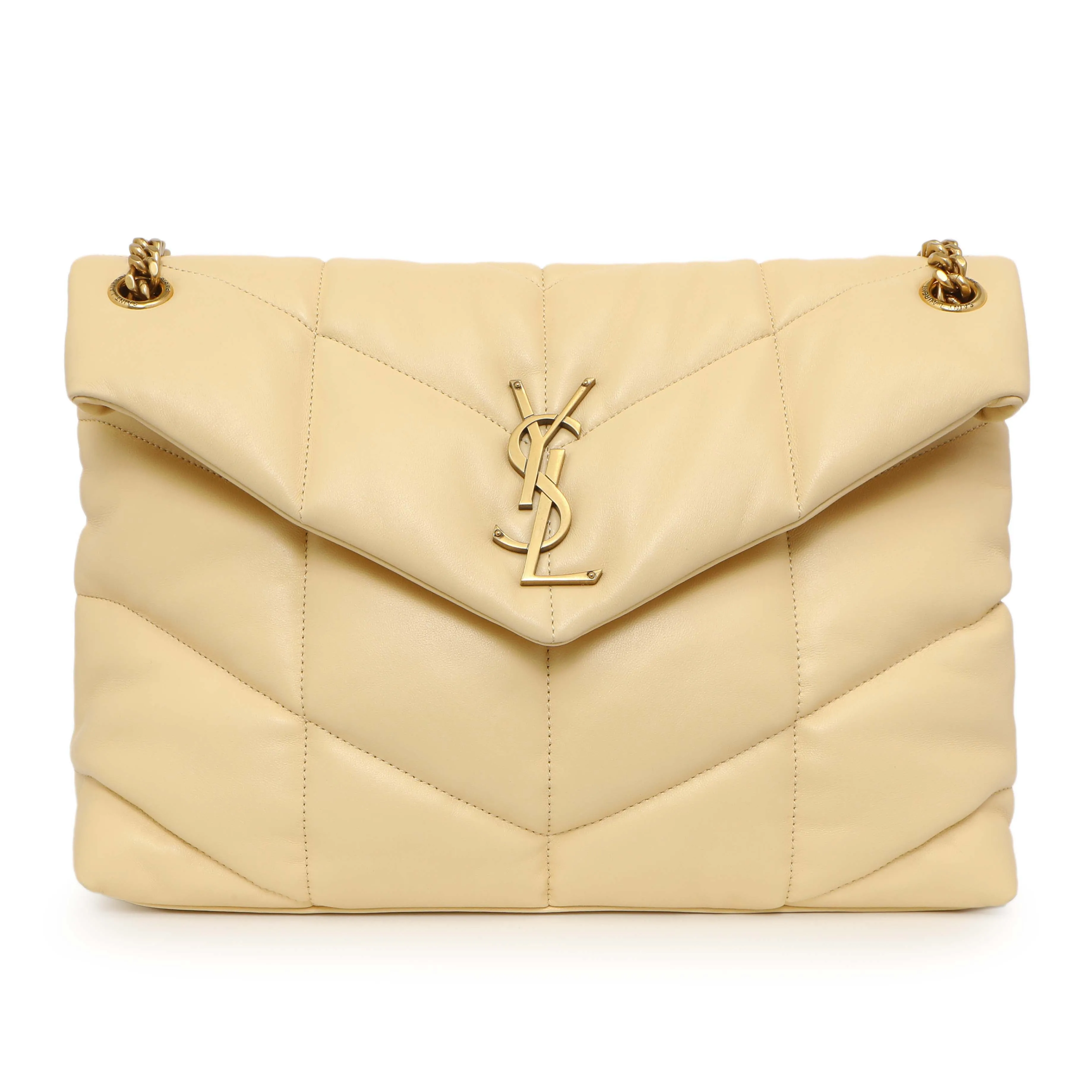 Saint Laurent Jaune Pale Lambskin Medium Loulou Puffer