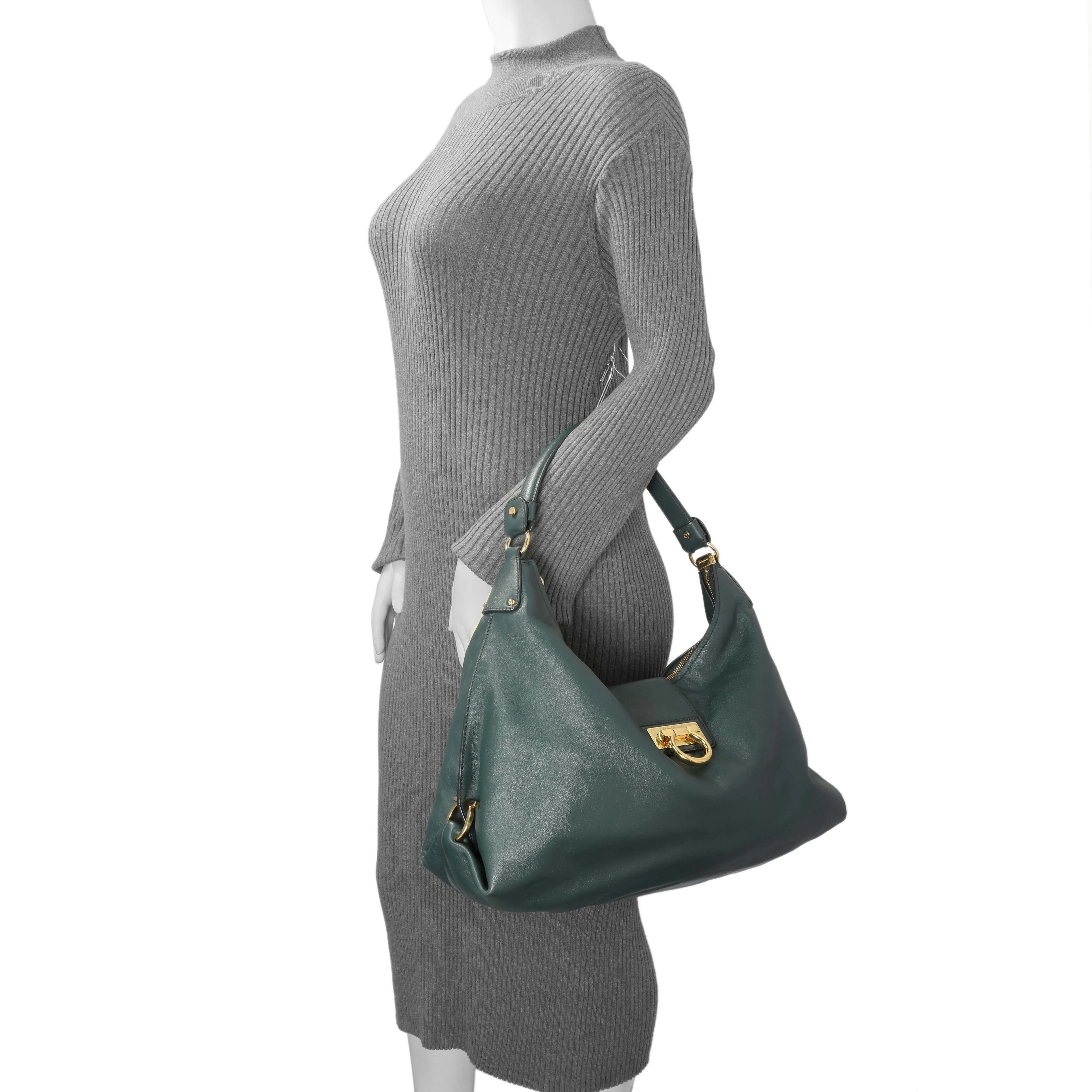 Salvatore Ferragamo Teal Calfskin Fanisa Gancini Hobo