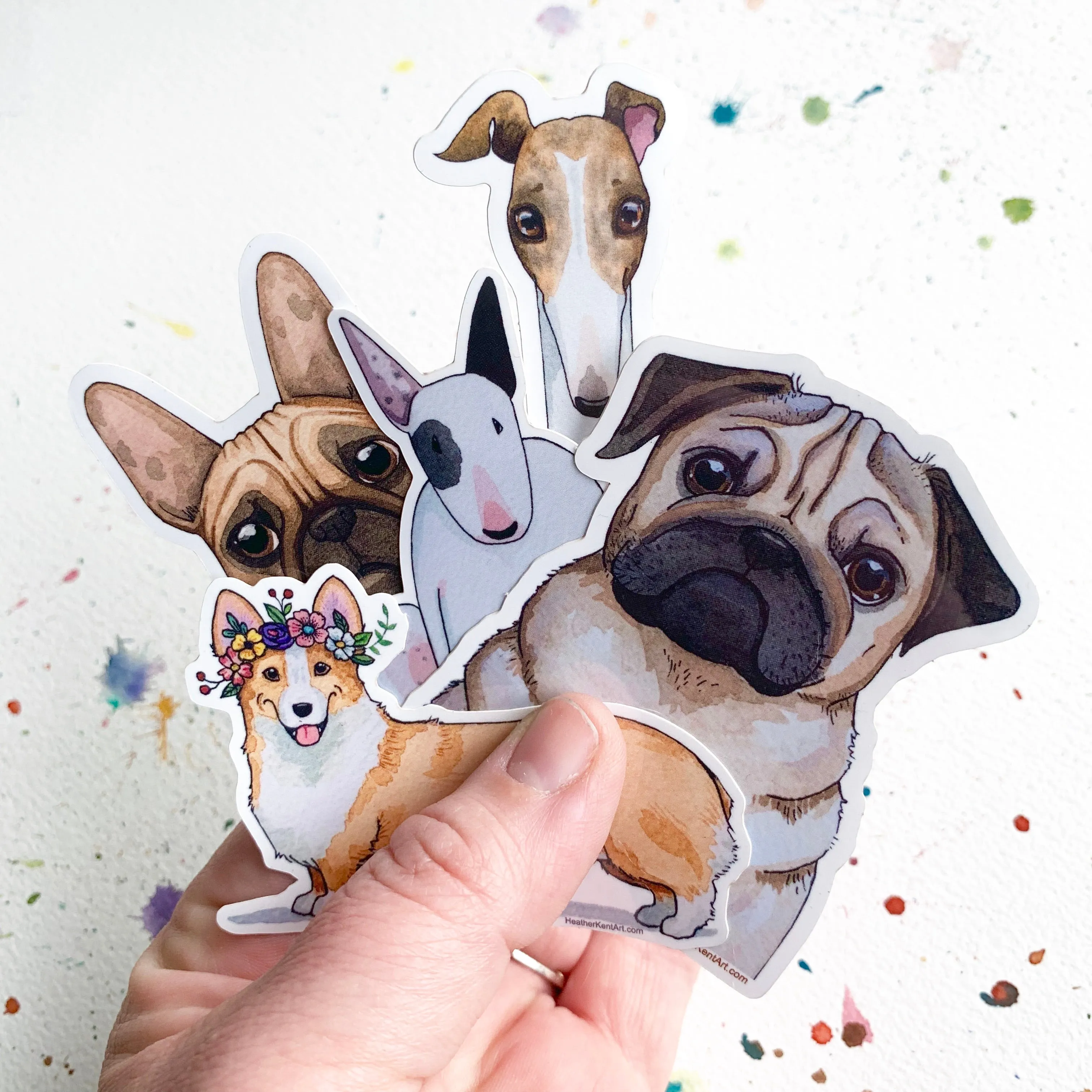Set of 5 Dogs Vinyl Stickers, 3 inch, Five Doggos FREE SHIPPING