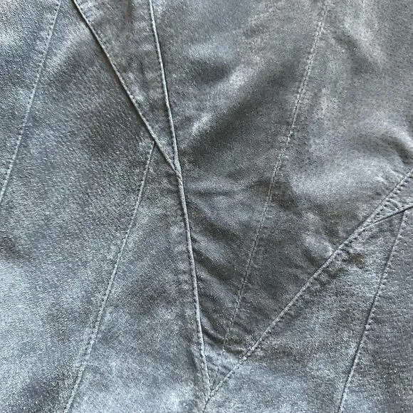 Siena | Size 14 Vintage Suede Blue Leather Collared Jacket Button Up Long Sleeve