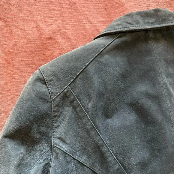 Siena | Size 14 Vintage Suede Blue Leather Collared Jacket Button Up Long Sleeve