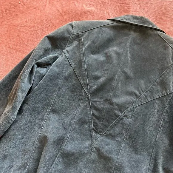 Siena | Size 14 Vintage Suede Blue Leather Collared Jacket Button Up Long Sleeve