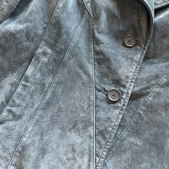 Siena | Size 14 Vintage Suede Blue Leather Collared Jacket Button Up Long Sleeve