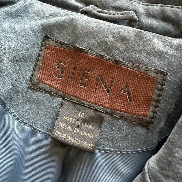 Siena | Size 14 Vintage Suede Blue Leather Collared Jacket Button Up Long Sleeve