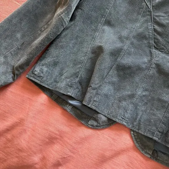 Siena | Size 14 Vintage Suede Blue Leather Collared Jacket Button Up Long Sleeve