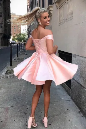 Simple Off the Shoulder Homecoming Dresses Cheap Lace up Homecoming Dress,MH497