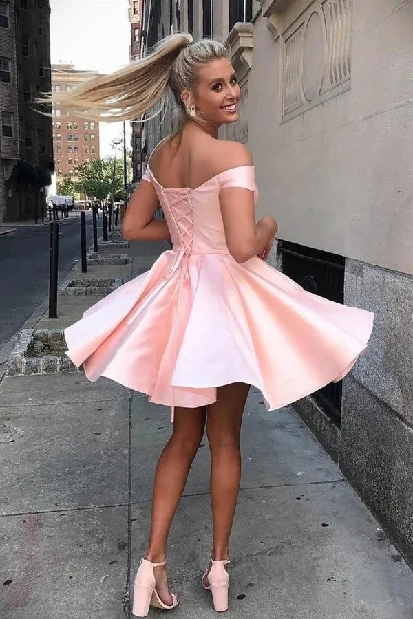 Simple Off the Shoulder Homecoming Dresses Cheap Lace up Homecoming Dress,MH497