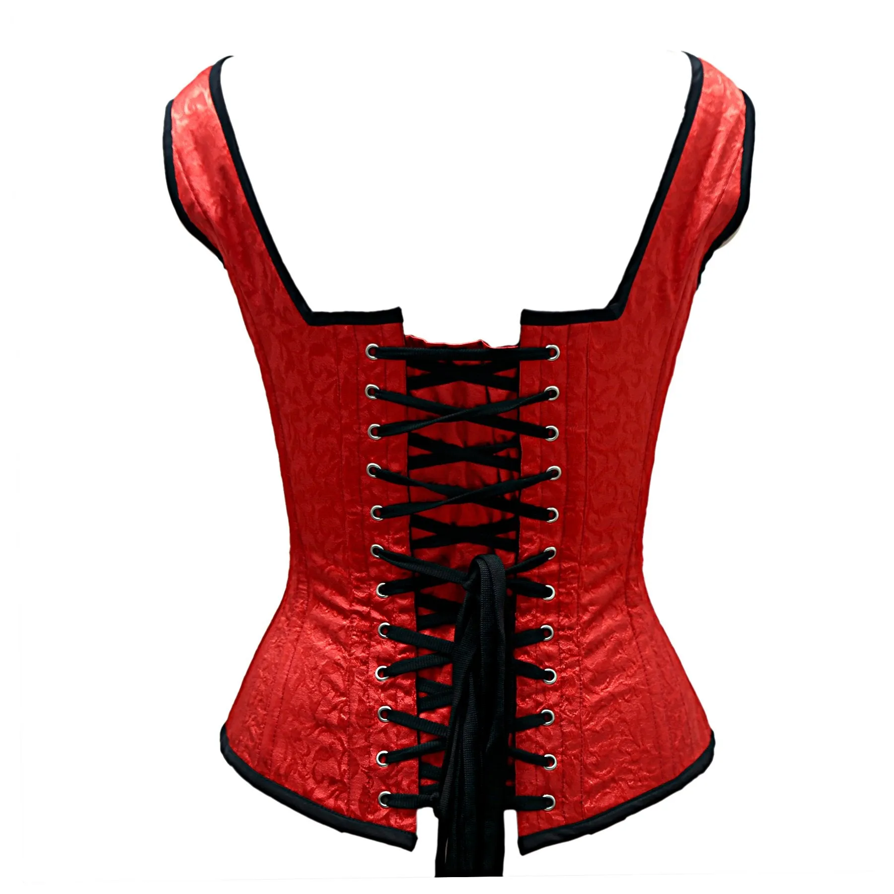 Slade Red Satin Brocade Overbust Corset With Shoulder Strap