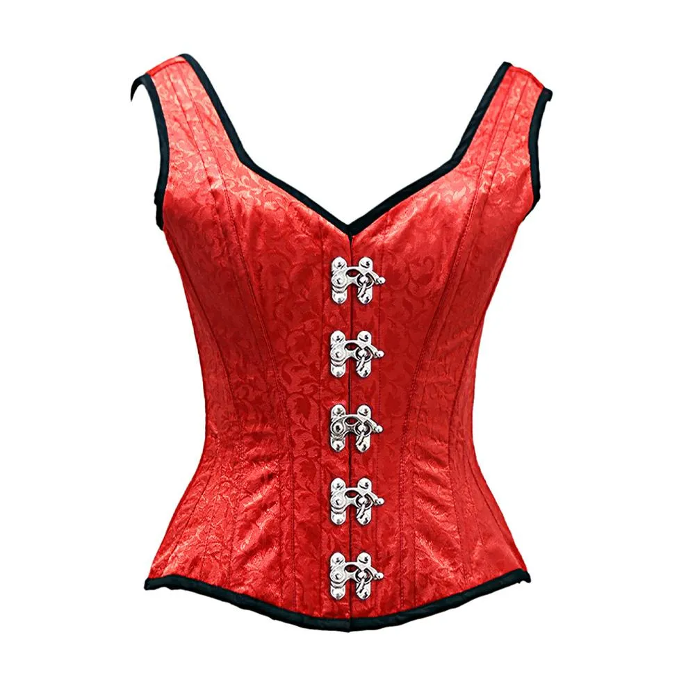 Slade Red Satin Brocade Overbust Corset With Shoulder Strap
