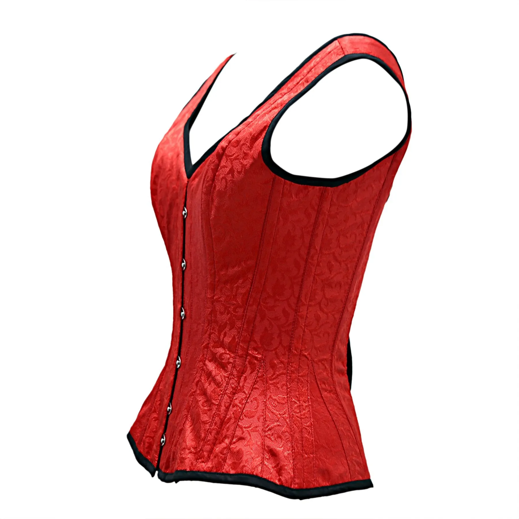 Slade Red Satin Brocade Overbust Corset With Shoulder Strap