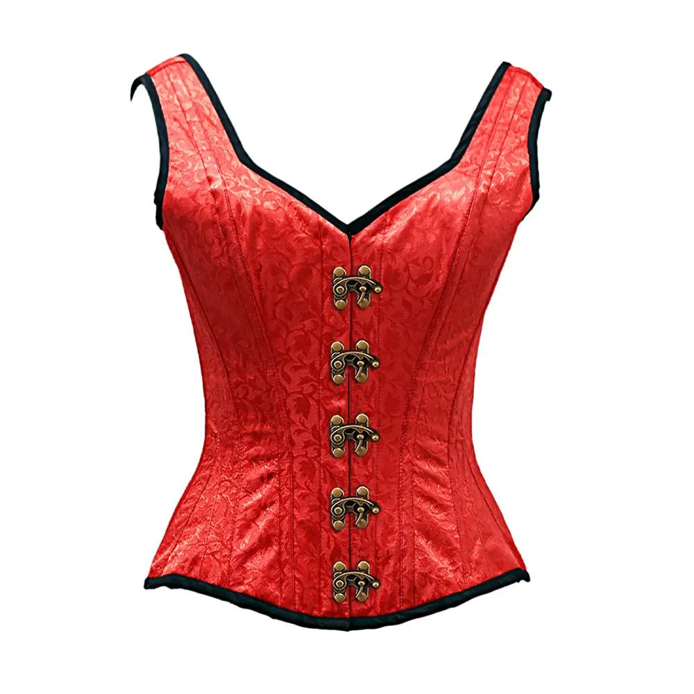 Slade Red Satin Brocade Overbust Corset With Shoulder Strap