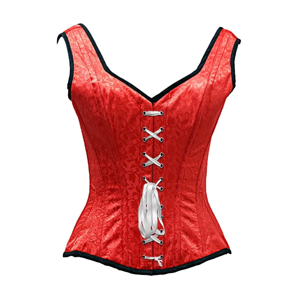 Slade Red Satin Brocade Overbust Corset With Shoulder Strap
