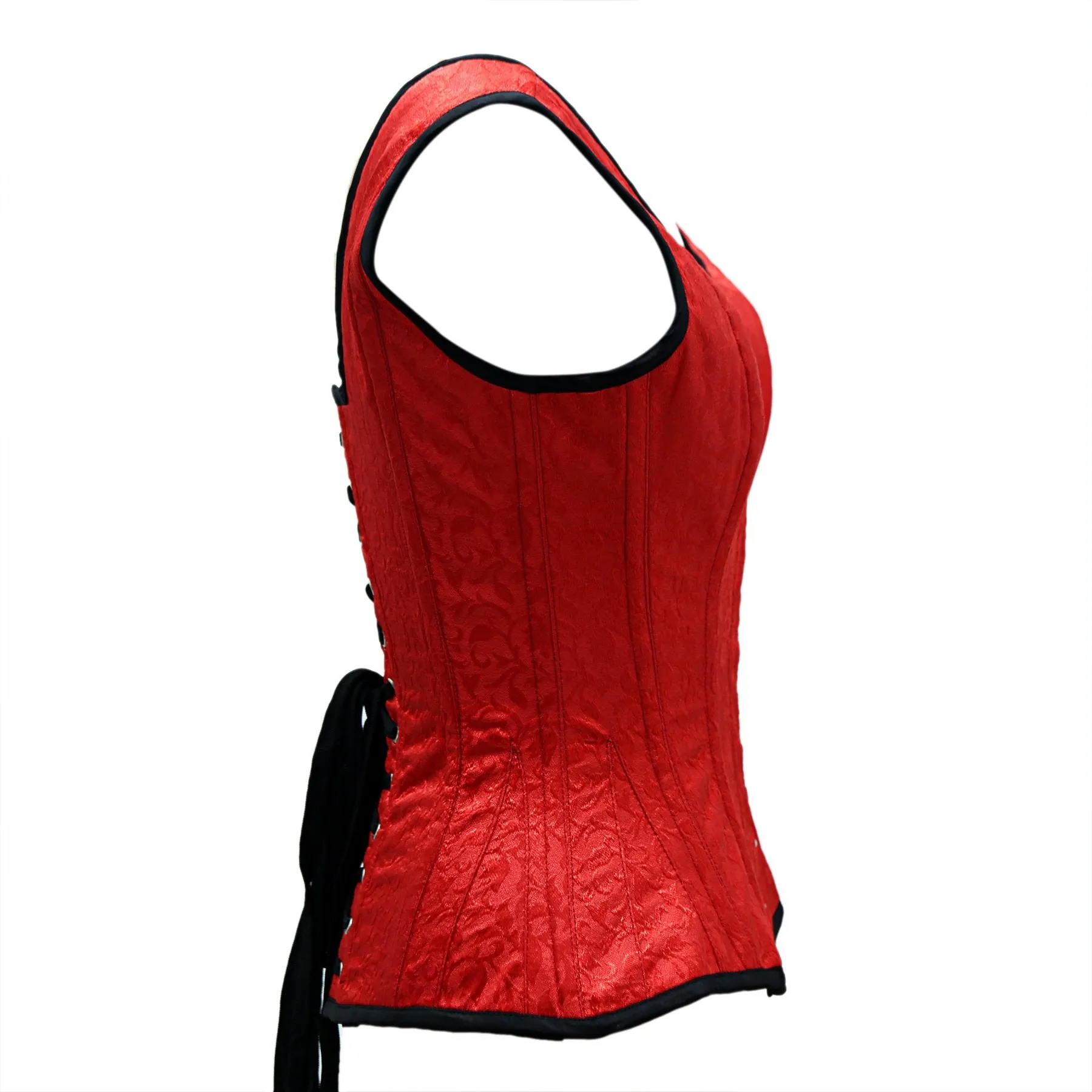 Slade Red Satin Brocade Overbust Corset With Shoulder Strap