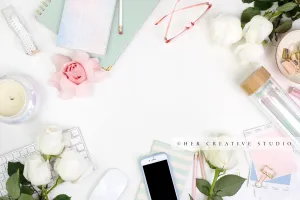 Smartphone with Roses and Accessories, Landscape