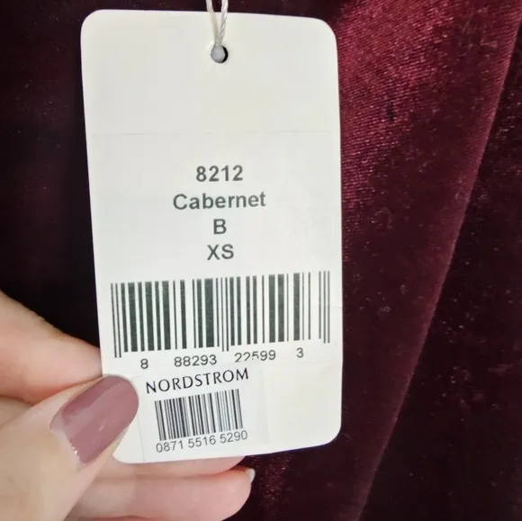 Social Bridesmaids Cabernet Size XS Asymmetrical Cowl Neck Velvet Midi Dress NWT