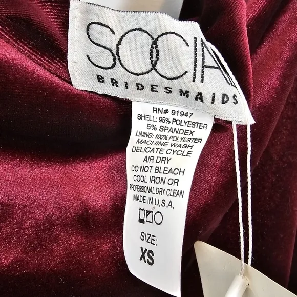 Social Bridesmaids Cabernet Size XS Asymmetrical Cowl Neck Velvet Midi Dress NWT