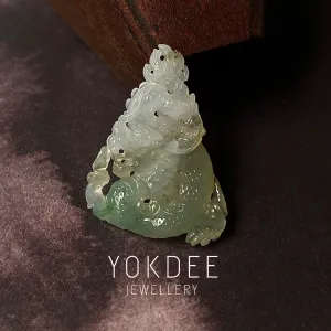 SOLD OUT: A-Grade Natural Green White Jadeite Dragon Pendant No.171093