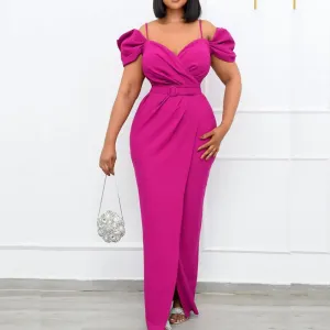 Solid Cold Shoulder Sleeveless Spaghettie Strap Maxi Dress