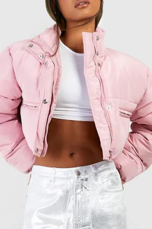 Stand Collar Pocket Zipper Short Cotton Coat