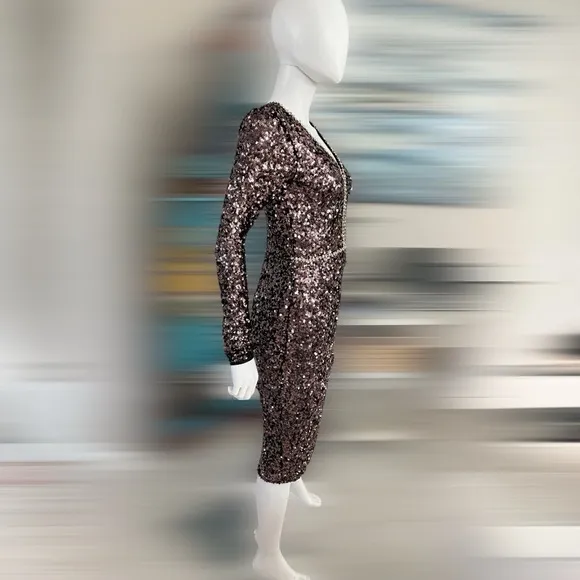 Stunning  Mocha sequin body con dress S M L XL