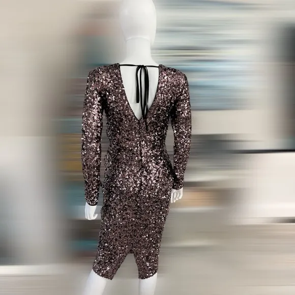 Stunning  Mocha sequin body con dress S M L XL