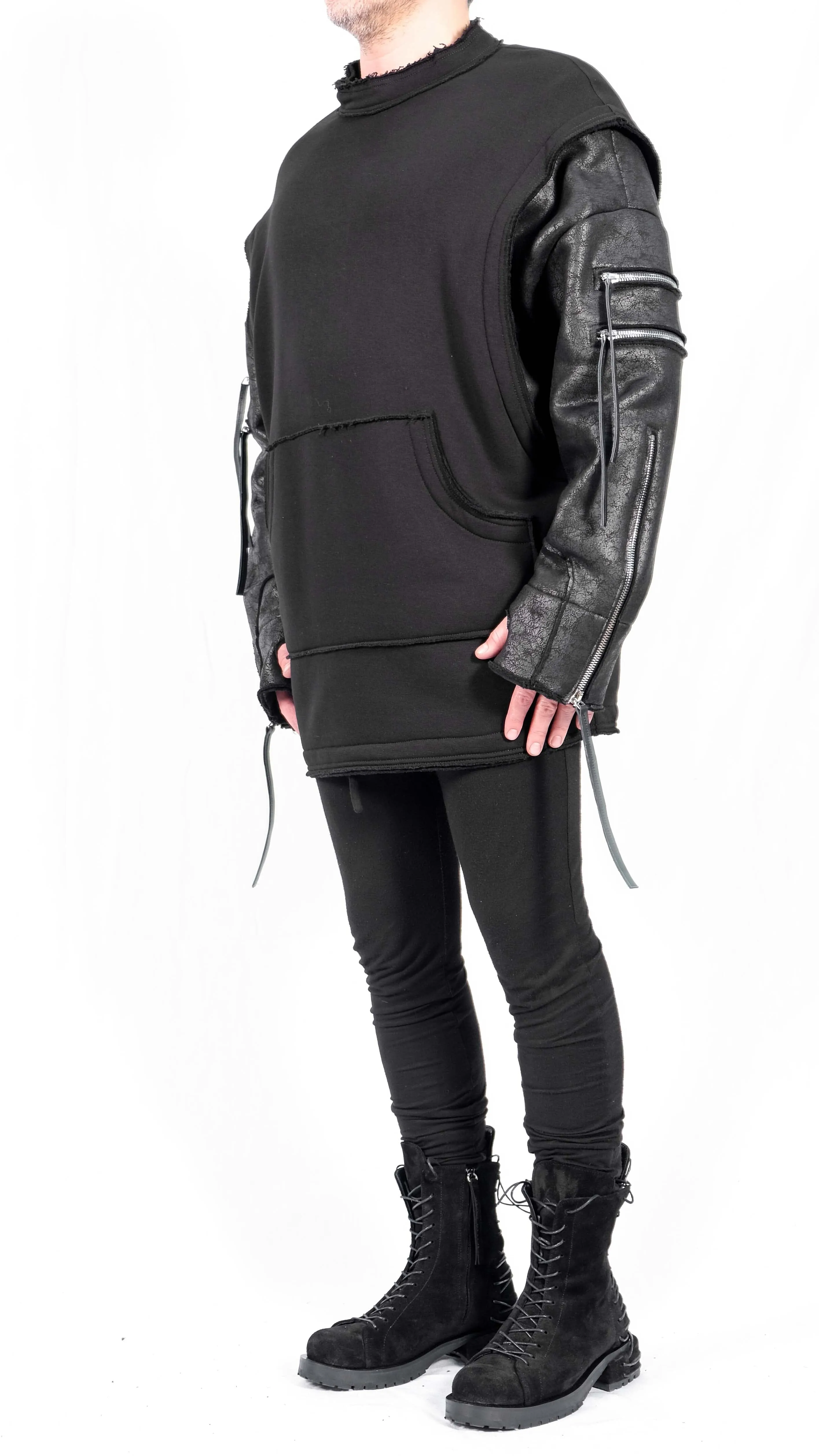 Sweatshirt with Leather Effect Sleeves