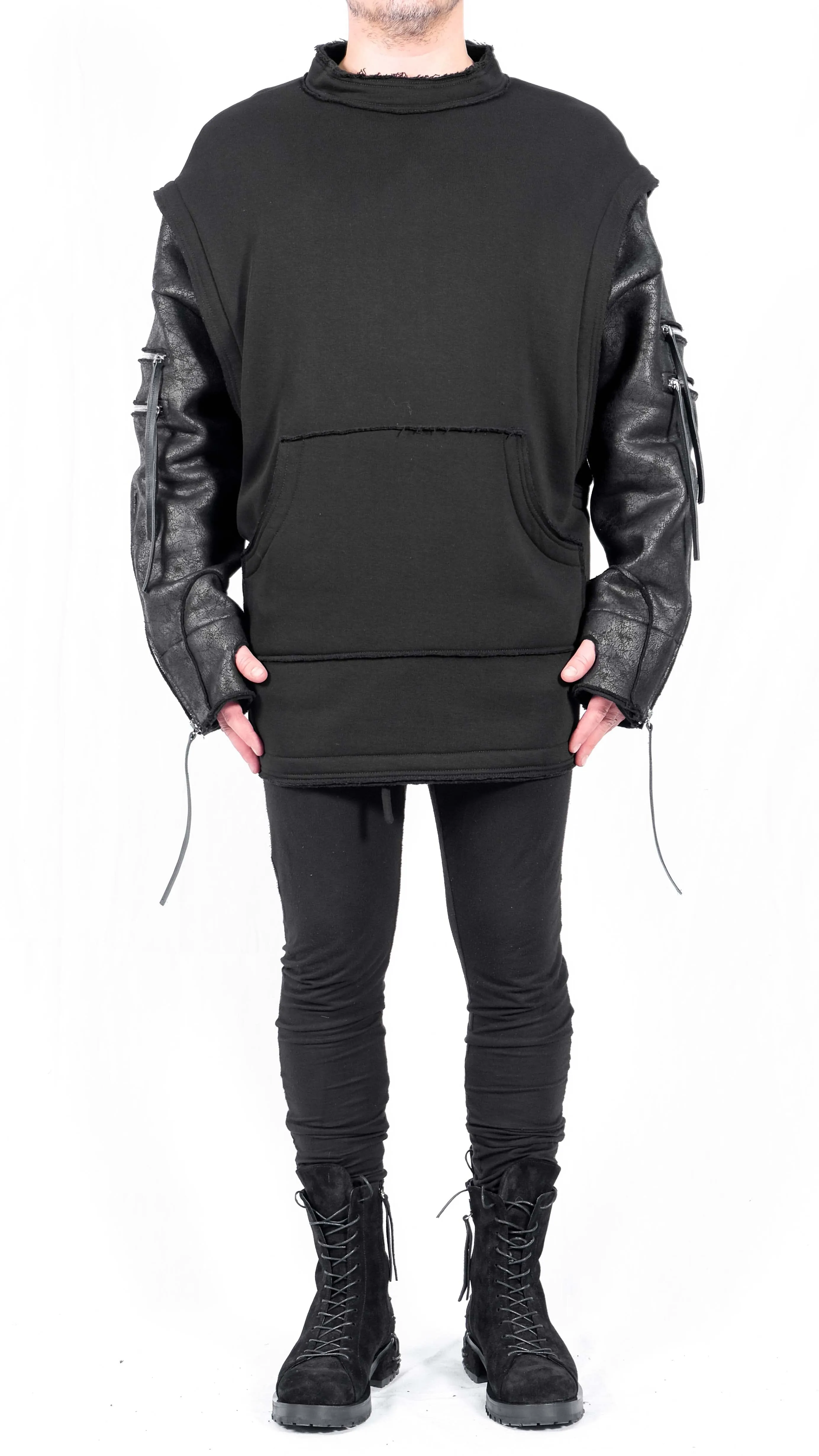 Sweatshirt with Leather Effect Sleeves