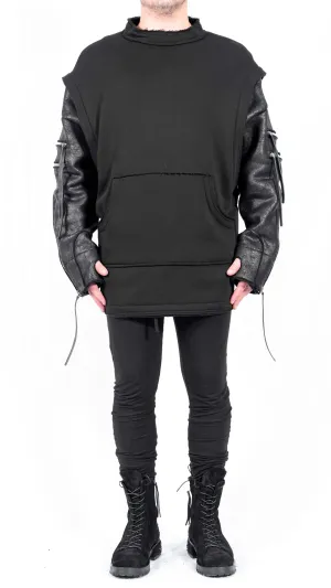 Sweatshirt with Leather Effect Sleeves