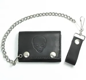 TC304-132N Tri-Fold Wallet w/Chain- Embossed Alien Head